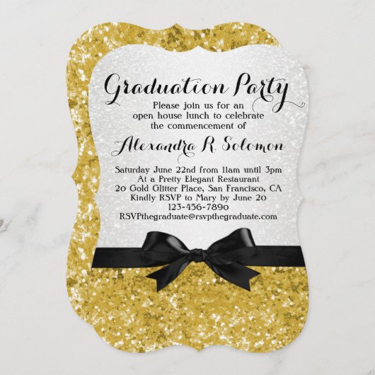 Einladung zur Yellow-Gold Glittery Graduation Part (Vorne/Hinten)
