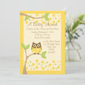 Einladung zur Yellow Owl Baby Dusche (Stehend Vorderseite)