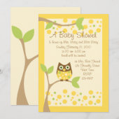 Einladung zur Yellow Owl Baby Dusche (Vorne/Hinten)
