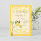 Einladung zur Yellow Owl Baby Dusche (Stehend Vorderseite)