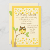 Einladung zur Yellow Owl Baby Dusche (Vorne/Hinten)