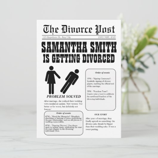 Einladung zur Zeitungsscheidung: Problem gelöst, Q (Stehend Vorderseite)