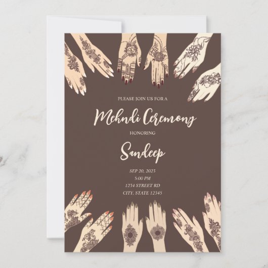 Einladung zur Zeremonie in Mehndi (Vorderseite)