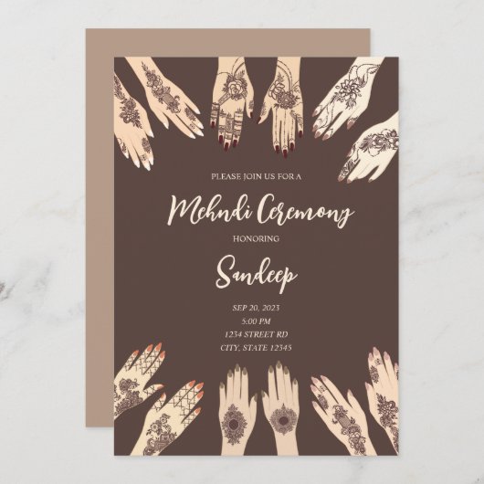 Einladung zur Zeremonie in Mehndi (Vorne/Hinten)