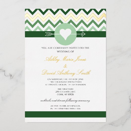 Einladung zur Zickzack Emerald Green Gold Foil Hoc (Vorderseite)