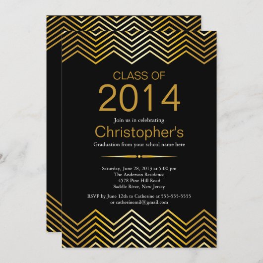 Einladung zur Zickzack Graduiertenparty mit Elegan (Vorne/Hinten)