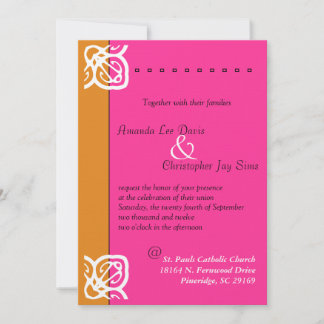 Einladung zur Zierhochzeit Orange und Rosa