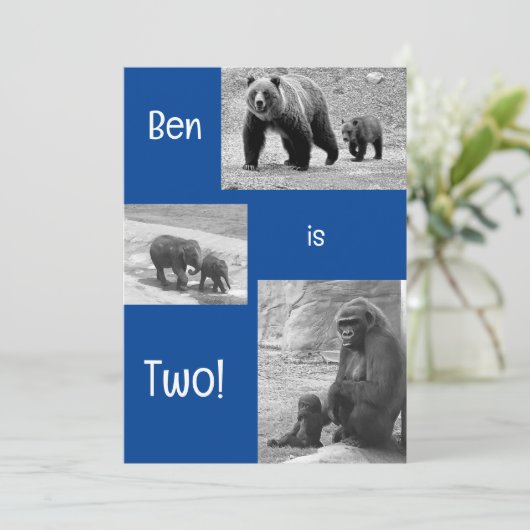 Einladung zur zweispängigen Zoo Birthday Party (Stehend Vorderseite)