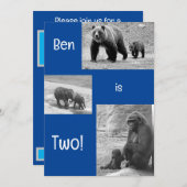 Einladung zur zweispängigen Zoo Birthday Party (Vorne/Hinten)