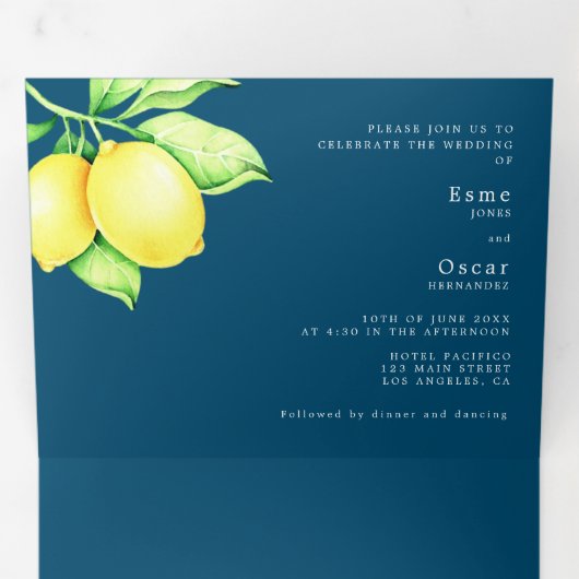 Einladung zur zweisprachigen Hochzeit - Zitronen a (Innen Erste Seite)