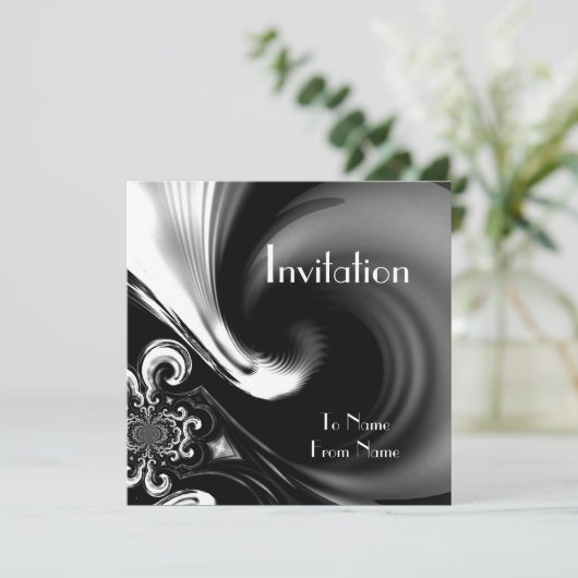 Einladungen Abstraktes Schwarz-Weiß-Metall 2 (Stehend Vorderseite)