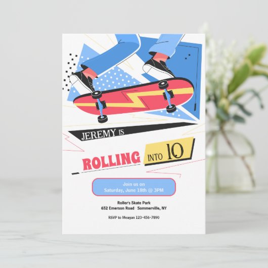 Einladungen auf dem Skateboard (Stehend Vorderseite)