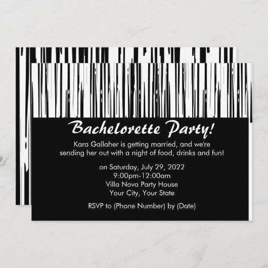 Einladungen auf Mod Schwarz-Weiß-Junggeselinnen-Ab (Vorne/Hinten)