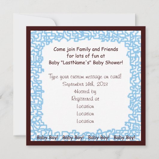 Einladungen Baby Boy Baby Dusche Blue Brown Karten (Rückseite)