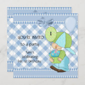 Einladungen Boys 1. Geburtstag Blue White Gingham (Vorne/Hinten)