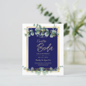 Einladungen De Boda Elegantes Navy Blue Gold (Stehend Vorderseite)