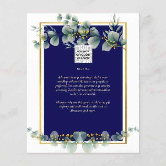 Einladungen De Boda Elegantes Navy Blue Gold Flyer (Hinten)