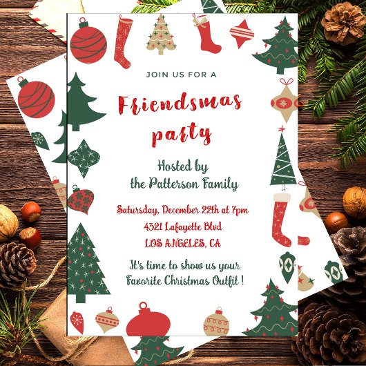 Einladungen der Freundinnen Niedliche Weihnachtsbä