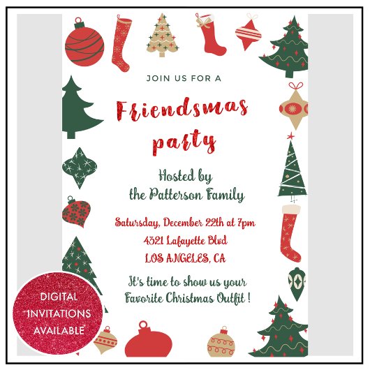 Einladungen der Freundinnen Niedliche Weihnachtsbä