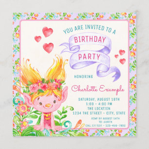 Einladungen der Troll Birthday Party