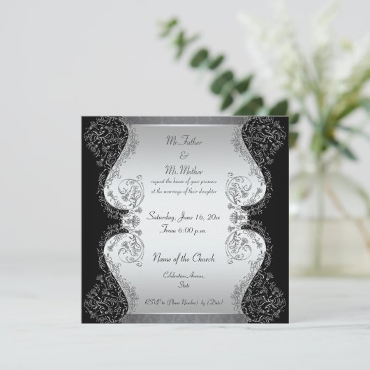 Einladungen des Silbers und elegante der Hochzeit (Stehend Vorderseite)