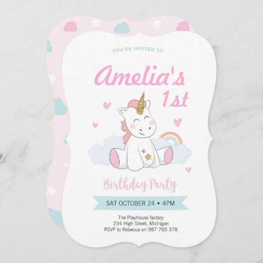 Einladungen, Einhorngeburtstage Einladung (Vorne/Hinten)