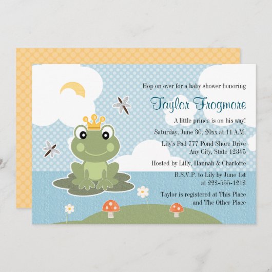 Einladungen Frosch-Prinz-Babyparty (Vorne/Hinten)