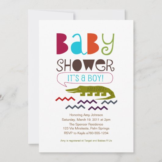 Einladungen für Alligator-Kinderdusche (Vorderseite)