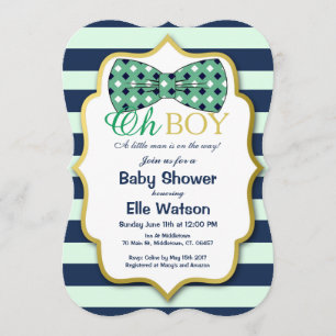 Einladungen für Aquamarine und Navy Bowtie Baby Sh