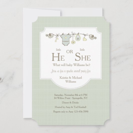 Einladungen für Baby Clothesline Gender (Vorderseite)