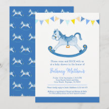 Einladungen für Baby Dusche mit blauem Rocking