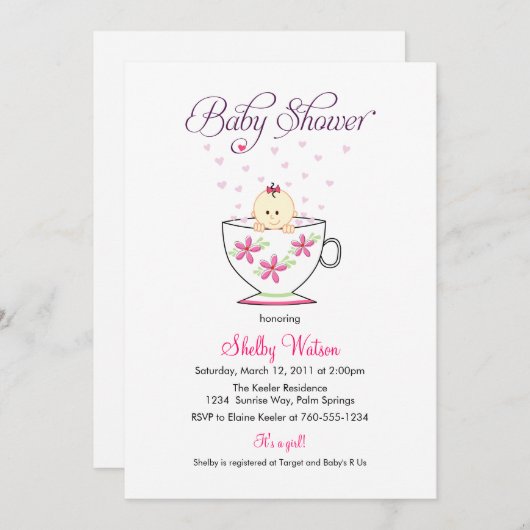 Einladungen für Baby in Tea Cup Baby-Dusche (Vorne/Hinten)