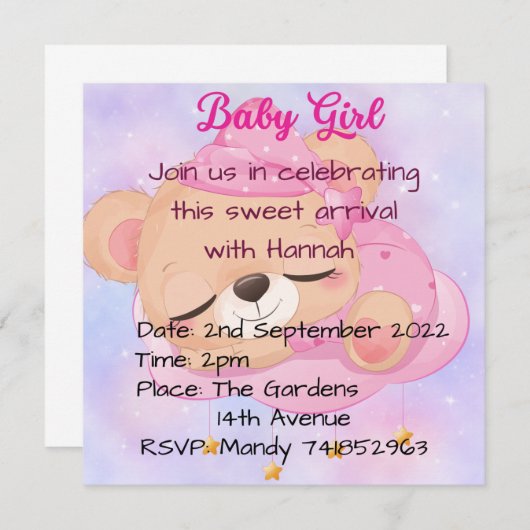 Einladungen für Babydusche (Vorne/Hinten)