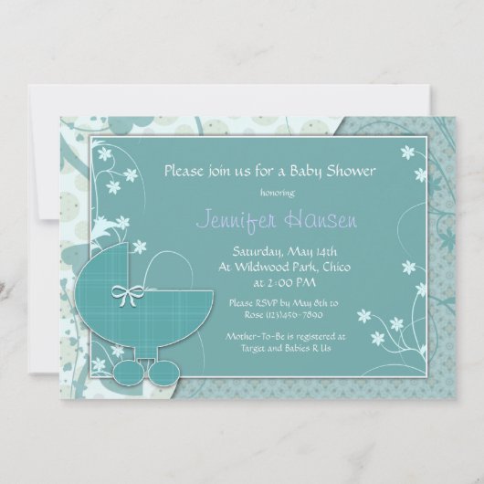 Einladungen für Babydusche Aquamarin Junge oder Mä (Rückseite)