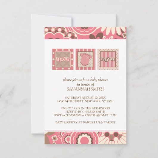 Einladungen für Babydusche (Rosa) (Vorderseite)