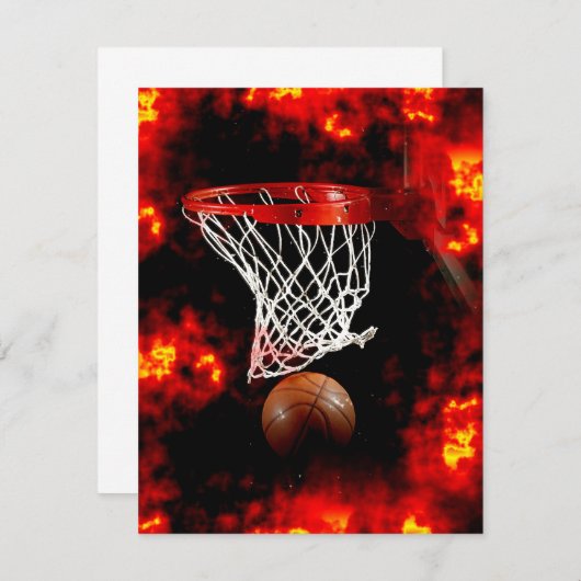Einladungen für Basketball, Netz und Flammen (Vorne/Hinten)