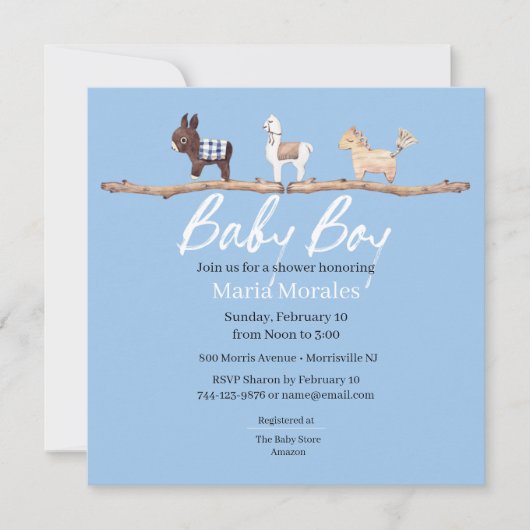 Einladungen für Boho Animals Baby Boy Shower (Vorderseite)