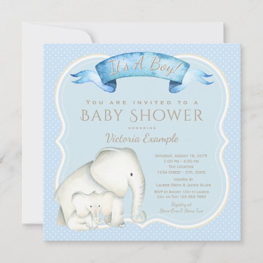 Einladungen für Boy Elephant Baby Shower (Vorderseite)