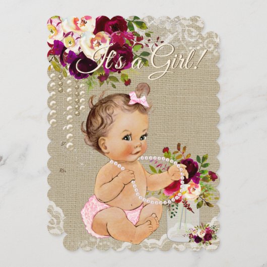 Einladungen für Burlap Mason Jar Baby Girl (Vorne/Hinten)