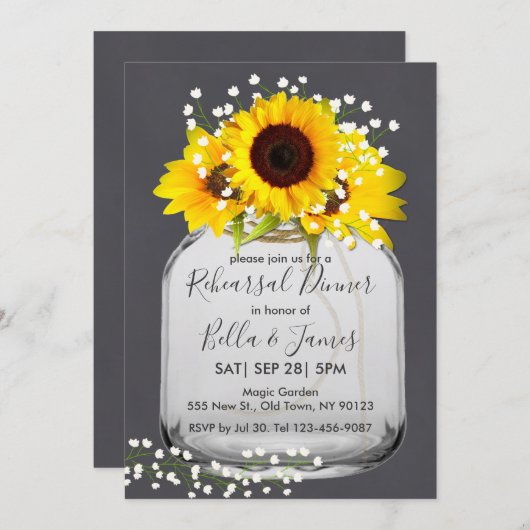 Einladungen für das Abendessen mit Sonnenblumen vo (Vorne/Hinten)