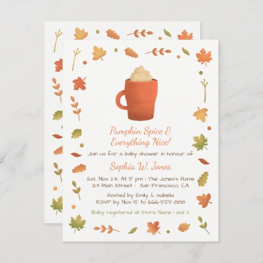 Einladungen für das Duschbad Autumn Pumpkin Spice (Vorne/Hinten)