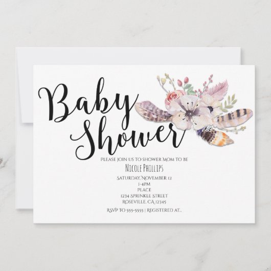 Einladungen für das White Floral Boho Chic Baby Sh (Vorderseite)