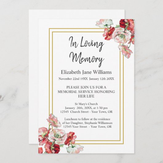 Einladungen für den Gedächtnisdienst | Aquarellmüc (Vorne/Hinten)