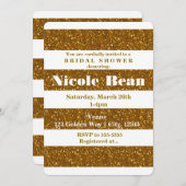 Einladungen für den Gold Glitzer & White Stripes G (Vorne/Hinten)