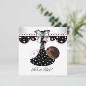 Einladungen für die Baby-Dusche in Schwarz und Ros (Stehend Vorderseite)