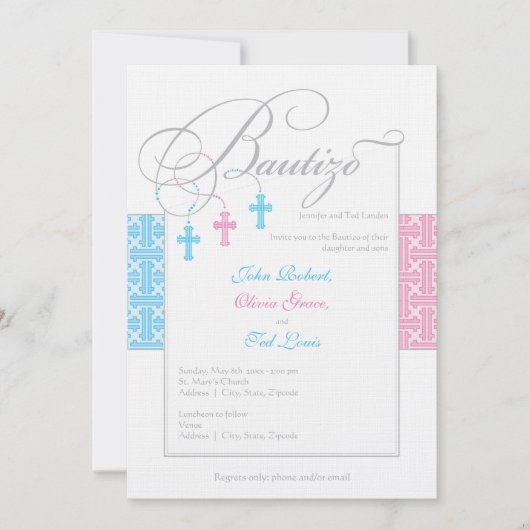 Einladungen für die Bautisierung| Los bebés dreifa (Vorderseite)