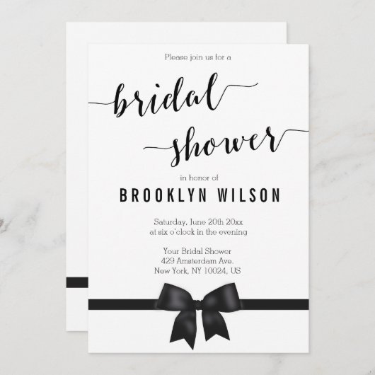 Einladungen für die Brautdusche aus Schwarz und We (Vorne/Hinten)