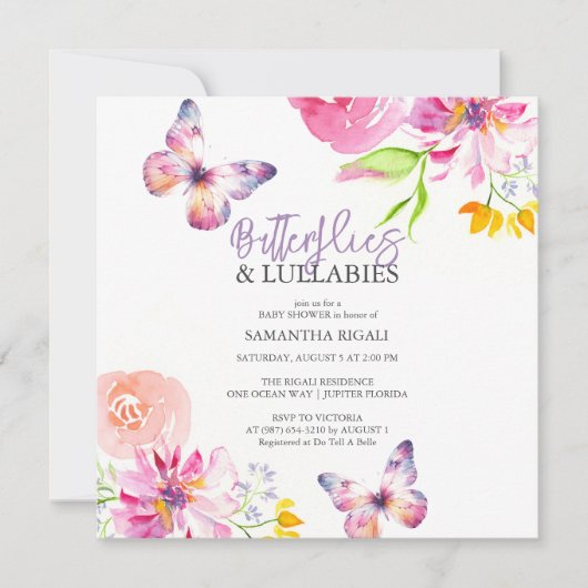 Einladungen für die Butterfly-Babydusche (Vorderseite)
