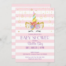 Einladungen für die Dusche in Rosa und Gold Einhor