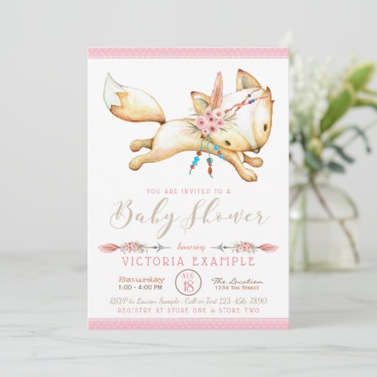 Einladungen für die Dusche von Girl Tribal Fox (Stehend Vorderseite)